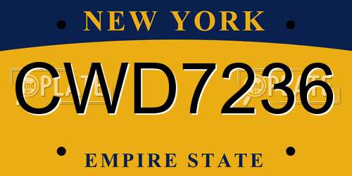 CWD7236 New York License Plate