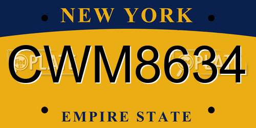 CWM8634 New York License Plate