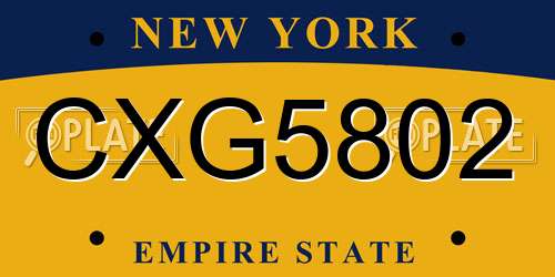 CXG5802 New York License Plate