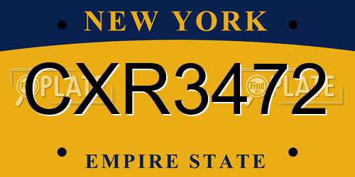 CXR3472 New York License Plate