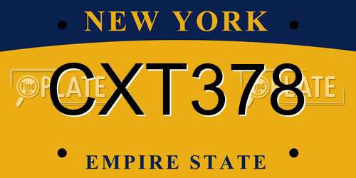 CXT378 New York License Plate