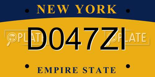 D047ZI New York License Plate