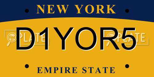 D1YOR5 New York License Plate