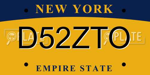 D52ZTO New York License Plate