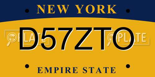 D57ZTO New York License Plate