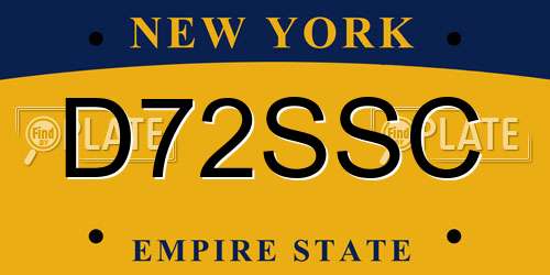 D72SSC New York License Plate