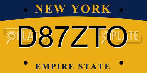 D87ZTO New York License Plate