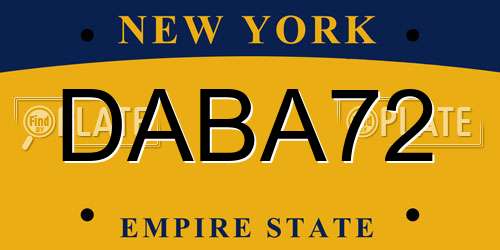 DABA72 New York License Plate