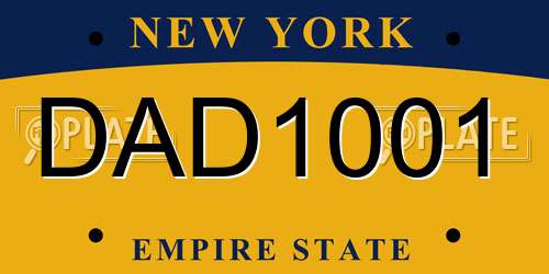 DAD1001 New York License Plate