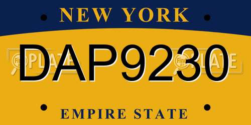DAP9230 New York License Plate