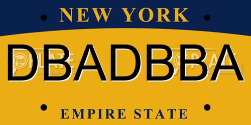 DBADBBA New York License Plate