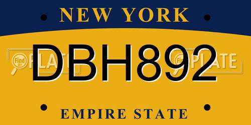 DBH892 New York License Plate