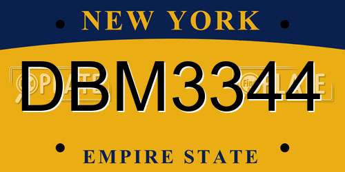 DBM3344 New York License Plate