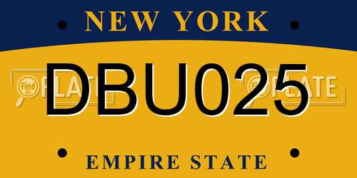 DBU025 New York License Plate