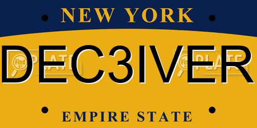DEC3IVER New York License Plate