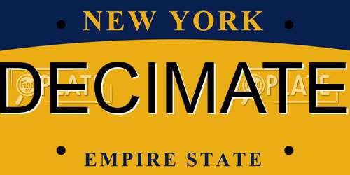 DECIMATE New York License Plate