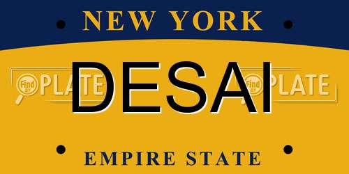 DESAI New York License Plate