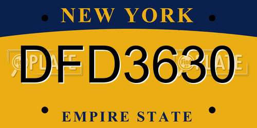 DFD3630 New York License Plate
