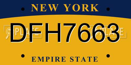 DFH7663 New York License Plate