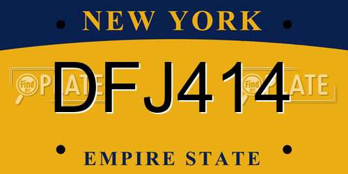 DFJ414 New York License Plate