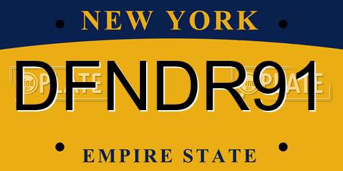 DFNDR91 New York License Plate