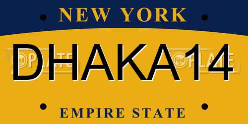 DHAKA14 New York License Plate