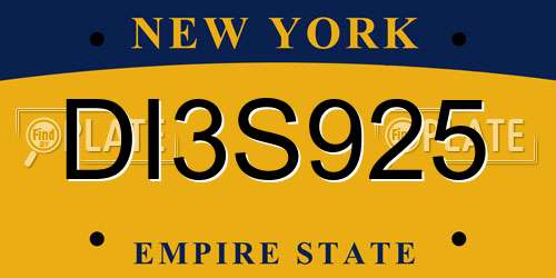 DI3S925 New York License Plate