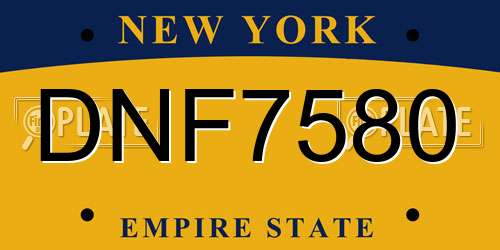 DNF7580 New York License Plate
