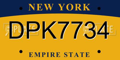 DPK7734 New York License Plate