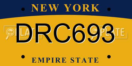 DRC693 New York License Plate