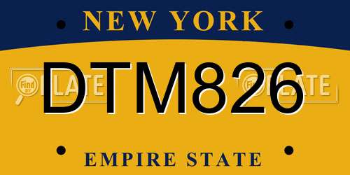 DTM826 New York License Plate