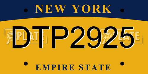 DTP2925 New York License Plate