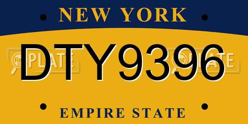 DTY9396 New York License Plate