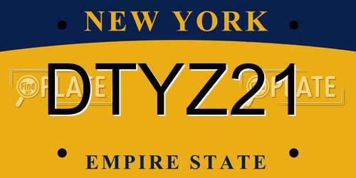 DTYZ21 New York License Plate