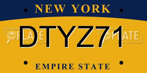 DTYZ71 New York License Plate
