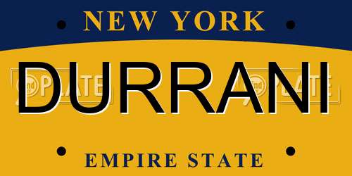 DURRANI New York License Plate