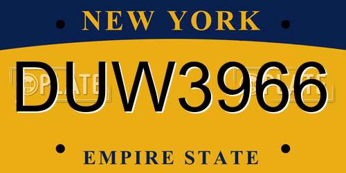 DUW3966 New York License Plate