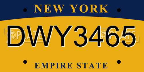 DWY3465 New York License Plate