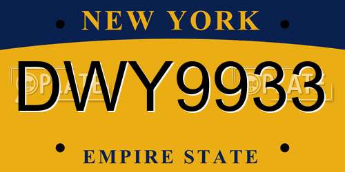DWY9933 New York License Plate
