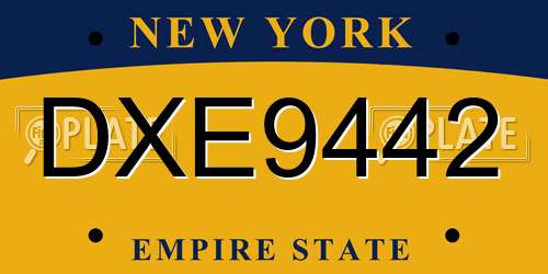 DXE9442 New York License Plate