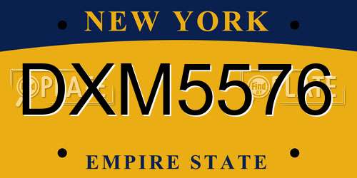 DXM5576 New York License Plate