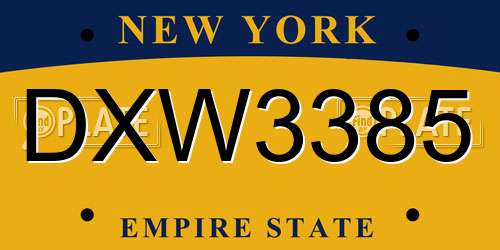 DXW3385 New York License Plate