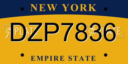 DZP7836 New York License Plate