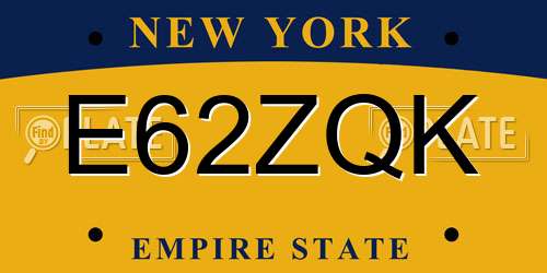 E62ZQK New York License Plate