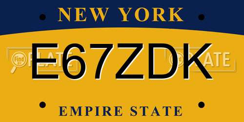 E67ZDK New York License Plate