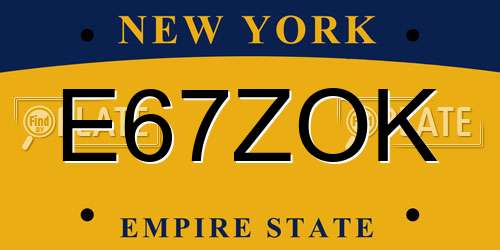 E67ZOK New York License Plate