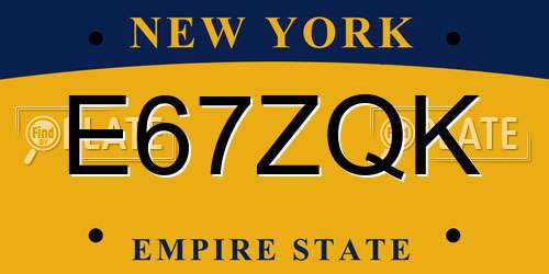 E67ZQK New York License Plate