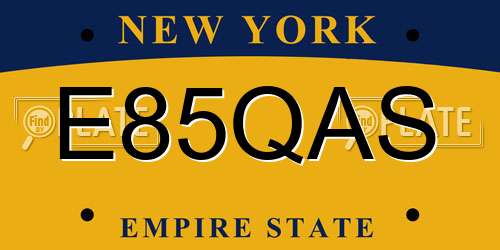 E85QAS New York License Plate