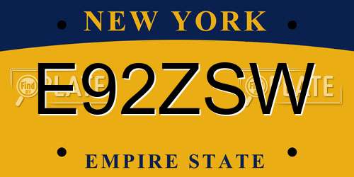 E92ZSW New York License Plate