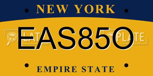 EAS85O New York License Plate